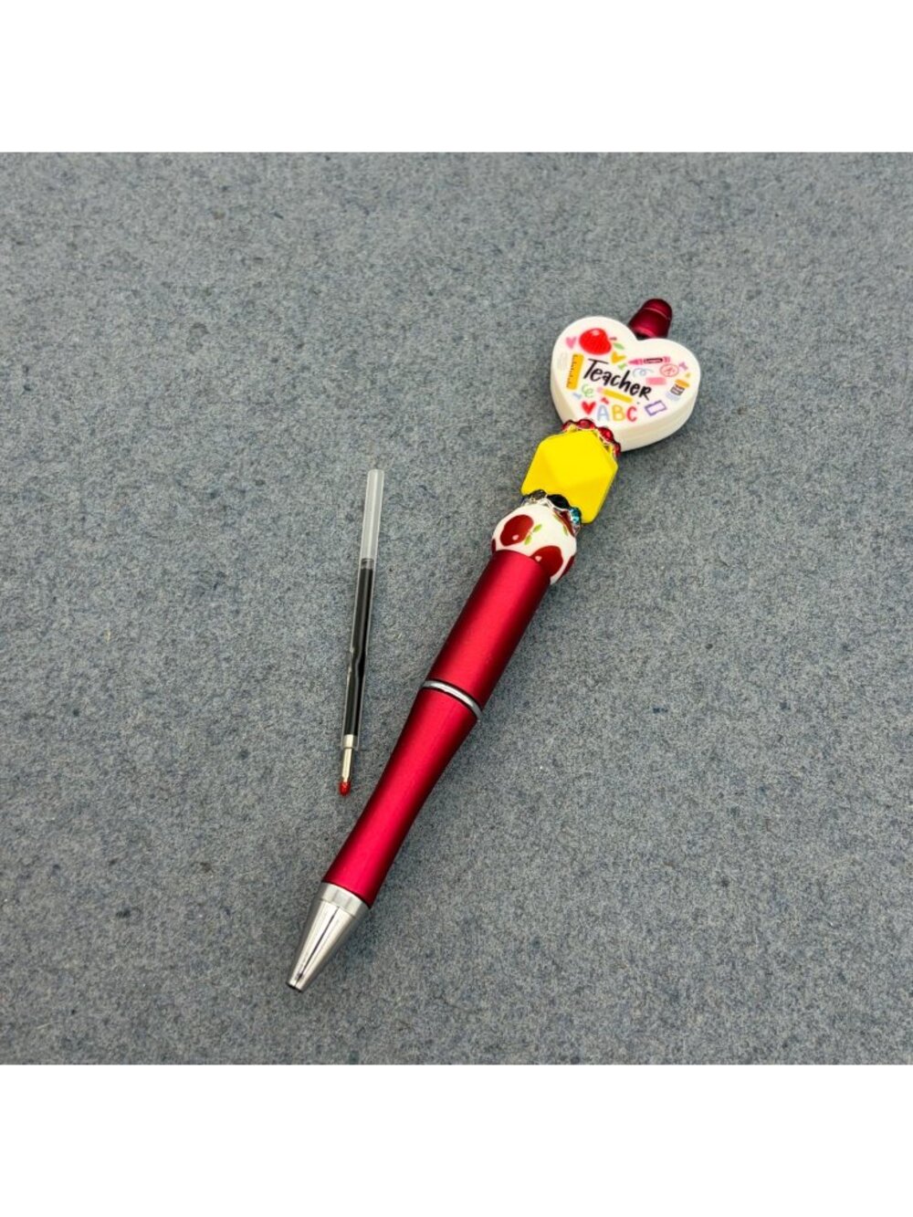 Teacher Appreciation Red Ballpoint Pen Beaded Heart Refill Ink Gift School BTS